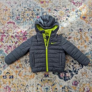 Nike Toddler Boy Winter Coat, 2T, Gray And Neon Yellow/Green